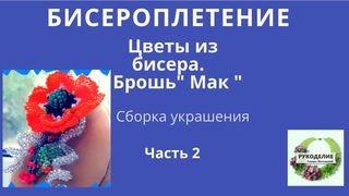 Бисероплетение. Цветы из бисера. Брошь  Мак. Сборка украшения.