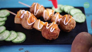 Potato & Fish Ball Skewers (recipe) - Xiên que chả cá viên khoai tây