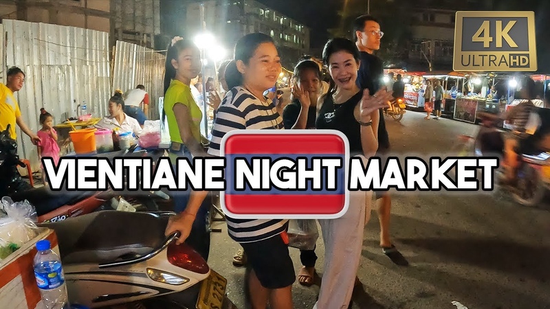 Night Market Vientiane Laos (4k Walking Tour)